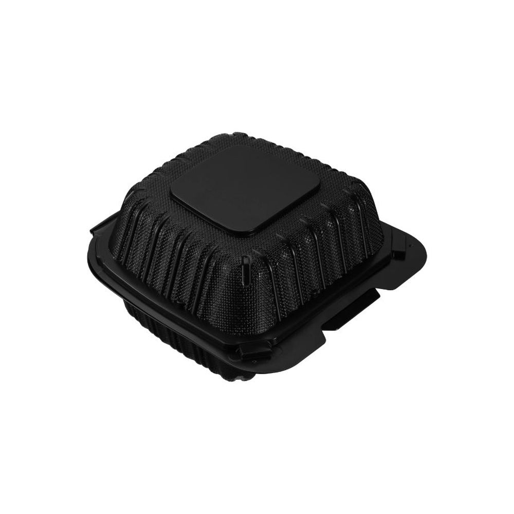 Container, 6 x 6 Inch, Microwaveable Plastic, Black, Hinged, Vented, MFPP,250 - 1 COUNT
