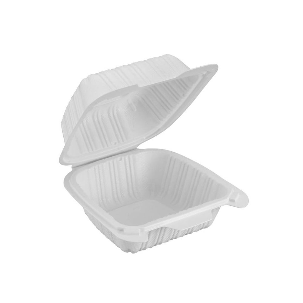 Container, 6 x 6 Inch, Microwaveable Plastic, White, Hinged, Vented, MFPP,250 - 1 COUNT