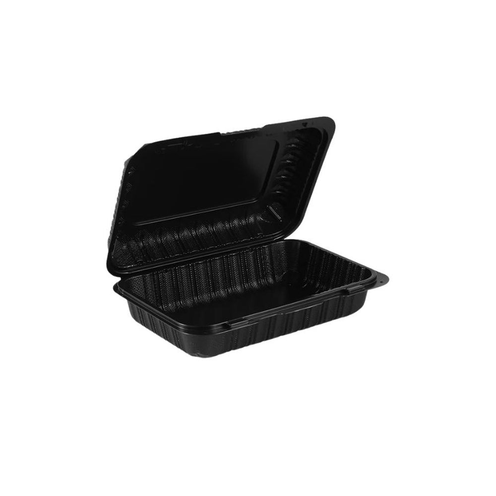 Container, 9 x 6 Inch, Microwaveable Plastic, Black, Rectangle, Hinged, Vented, MFPP,200 - 1 COUNT