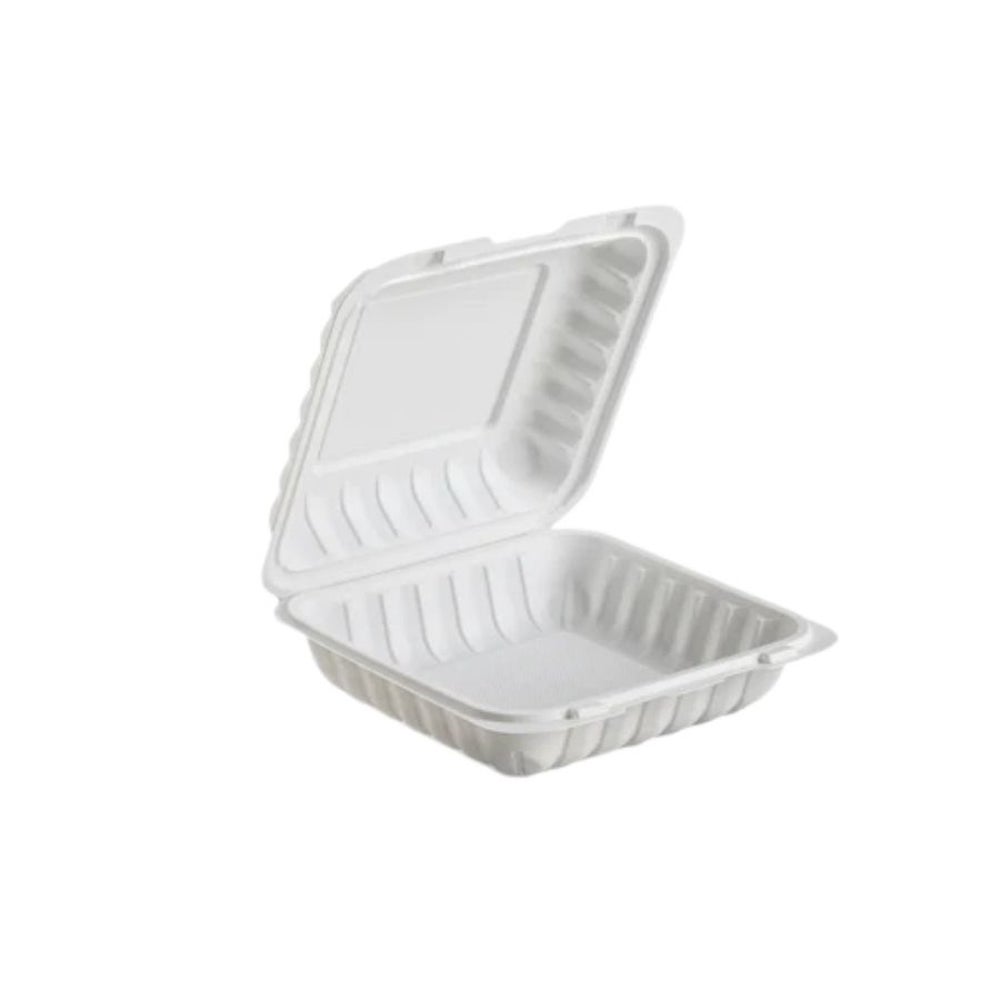 Container, 8 x 8 Inch, Microwaveable Plastic, White, Hinged, Vented, MFPP,150 - 1 COUNT