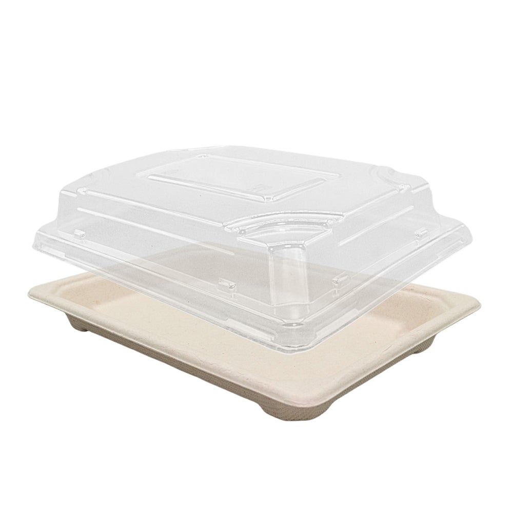 Tray, Sushi, 7.2 x 5 Inch, Coated Bagasse, Rectangle, With Lid,400 - 1 COUNT