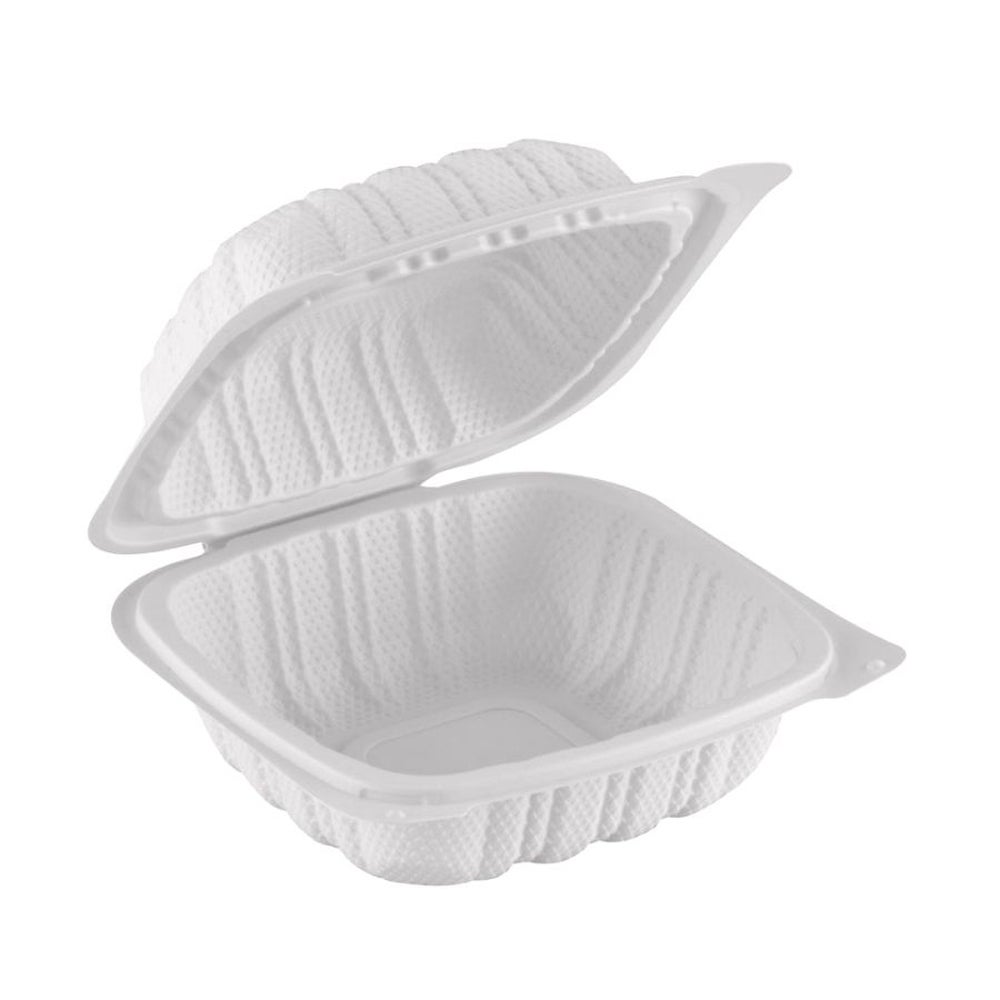 Container, 6 x 6 Inch, Plastic, White, Clamshell, MFPP,250 - 1 COUNT