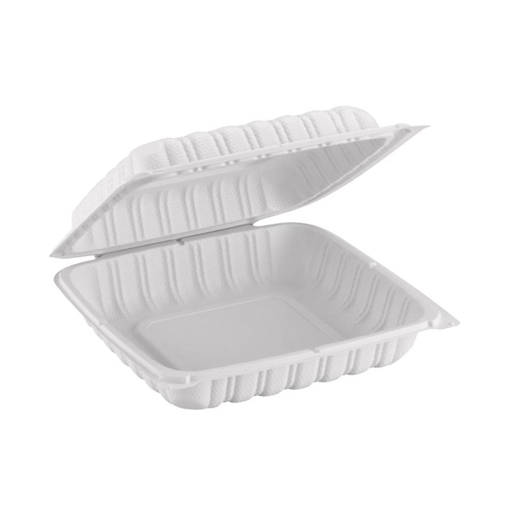 Container, 9 x 9 Inch, Plastic, White, Clamshell, MFPP,150 - 1 COUNT
