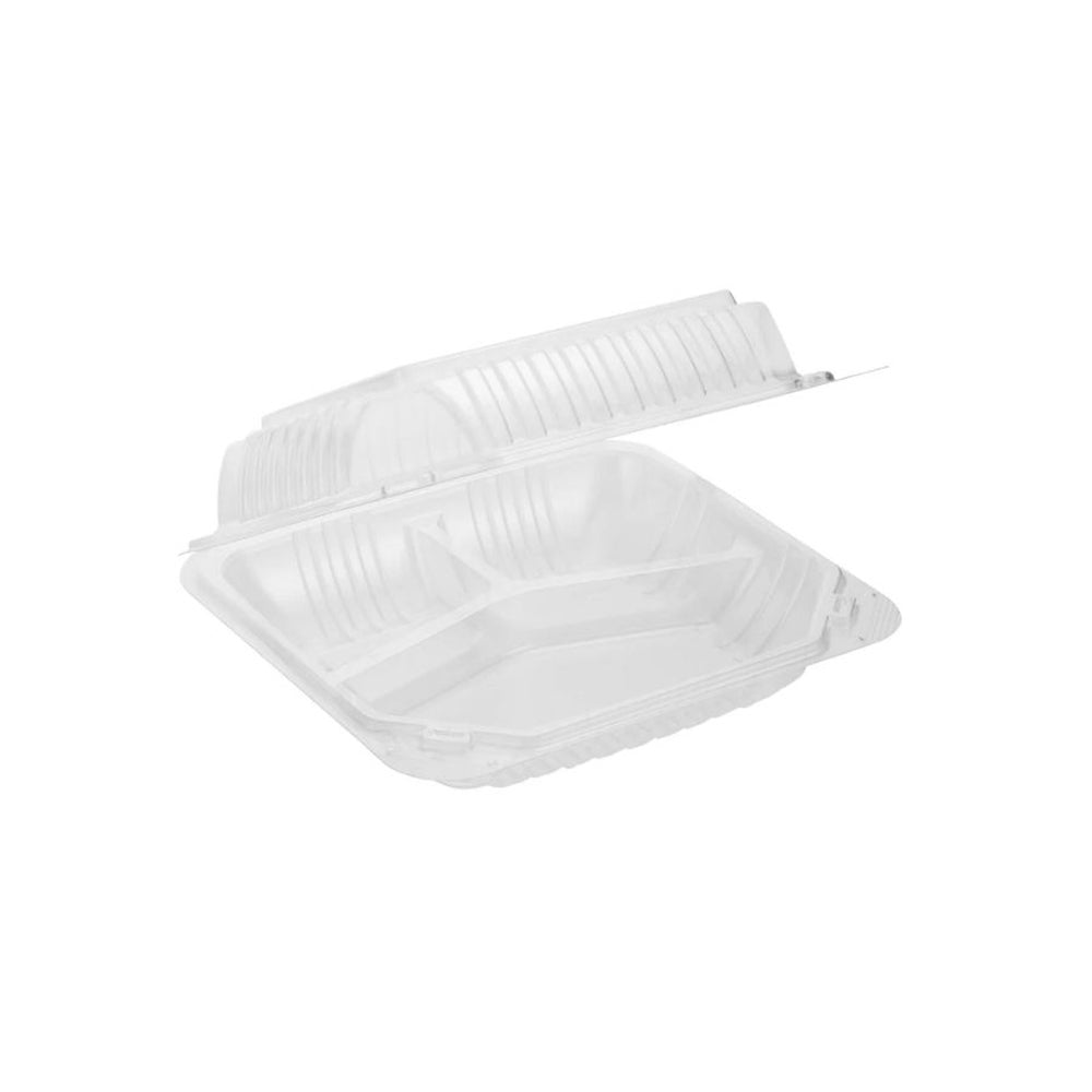 Container, 3-Compartment, 9 x 9 Inch, Plastic, Translucent, Hinged, Vented, Polypropylene,150 - 1 COUNT