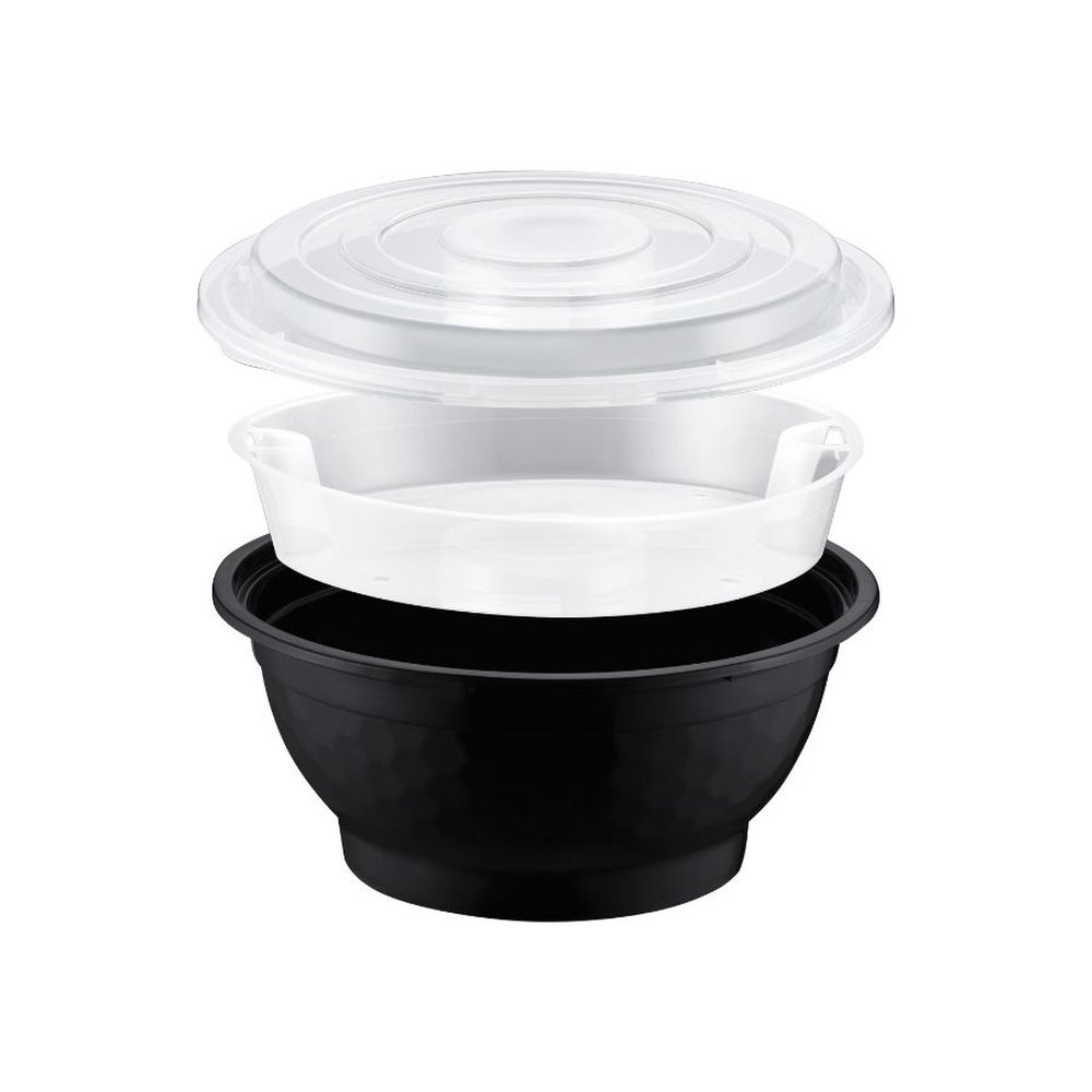 Bowls, Noodle, 50 Ounce, Microwaveable, Black, With Insert,90 - 1 COUNT