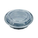 Box, To-Go, Asporto 24 Ounce, Microwavable Plastic, Black, Round, 7.25 x 7.25 x 1.50 Inch, includes Clear Lid,50 - 1 EACH