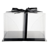 Boxes, Cake, 10 x 10 x 6.75 Inch, Plastic, Clear, Square, with Black Base & Black Ribbon,1 - 10 COUNT
