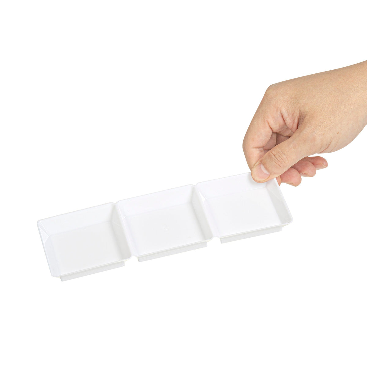 Plates, 3-Compartment, Terzetto 7.5 x 2.5 x 0.5 Inch, Plastic, White, Rectangular, Mini,20 - 1 COUNT