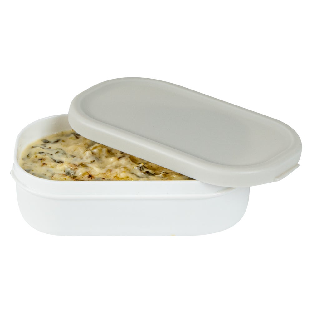 Containers, Buddha Box Snack & Sauce, Bento Tek 3 Ounce, Plastic, White, 3.75 x 2.25 x 1.25 Inch, with Gray Lid,4 - 1 COUNT