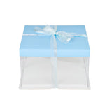 Boxes, Cake, 10 x 10 x 6.75 Inch, Plastic, Clear, Square, with Blue Lid/White Base/Blue Ribbon,1 - 10 COUNT