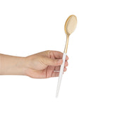 Spoon, Moderna, Plastic, Gold, White Handle, 7.75 Inch,10 - 50 COUNT