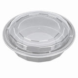 Boxes, To-Go, Asporto 24 Ounce, Microwavable Plastic, Silver, 7.25 x 7.25 x 1.50 Inch, Includes Clear Plastic Lid, Round,2 - 50 COUNT