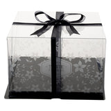 Boxes, Cake, 10 x 10 x 6.75 Inch, Square, Clear Plastic, Black Base, Black Ribbon, Flower Garden Design,1 - 10 COUNT