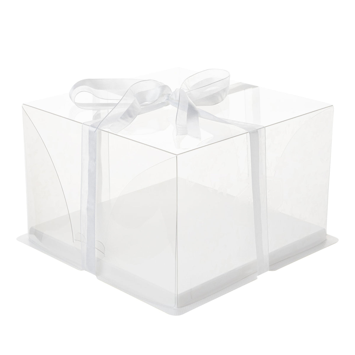 Boxes, Cake, Sweet Vision 10 x 10 x 6.75 Inch, Plastic, Clear, Square, with White Base/Gray Ribbon/Flower Garden Design,1 - 10 COUNT