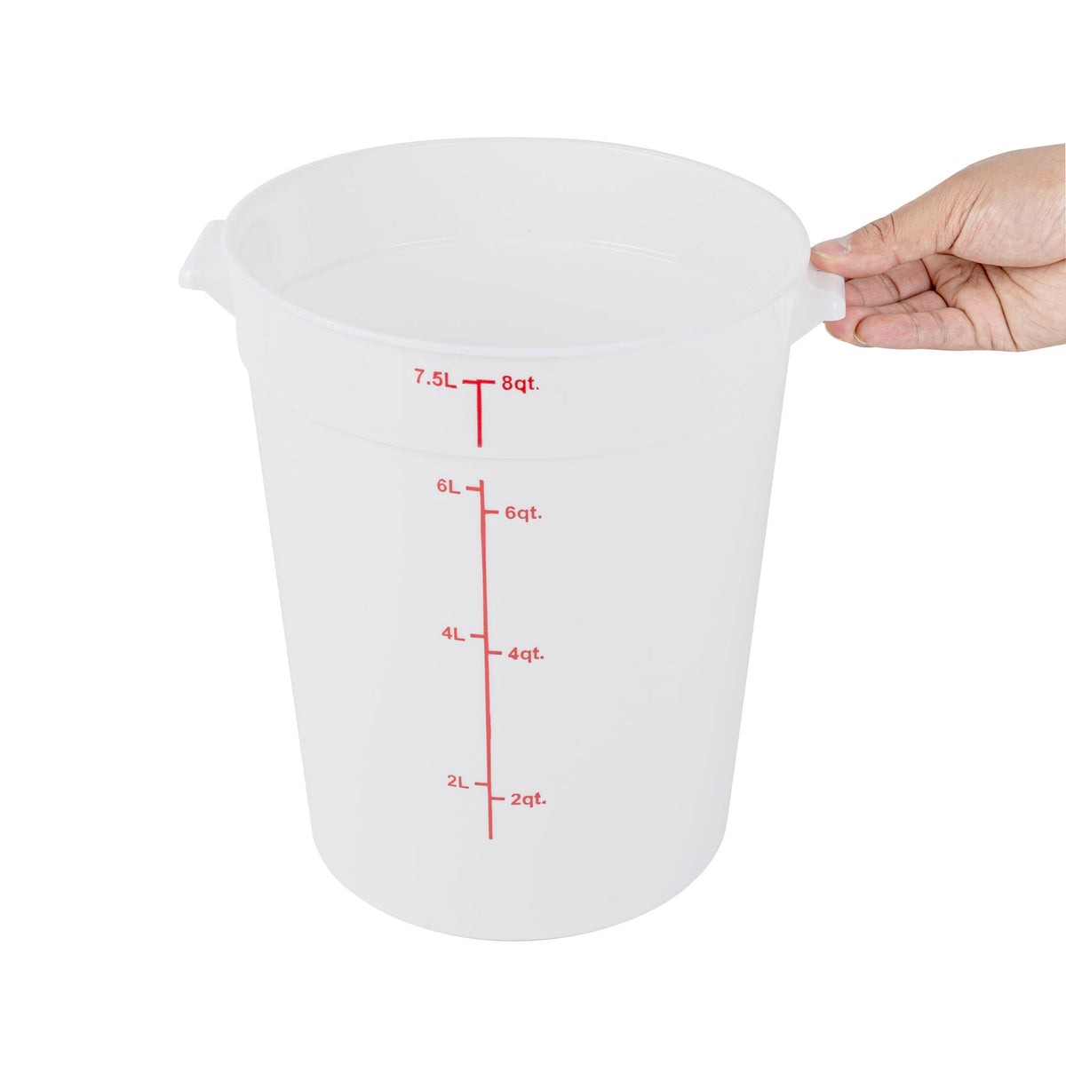 Containers, Food Storage, Met Lux 8 Quart, Round, White, 8.75 x 8.75 x 10.75 Inch, with Red Volume Markers,10 - 1 EACH