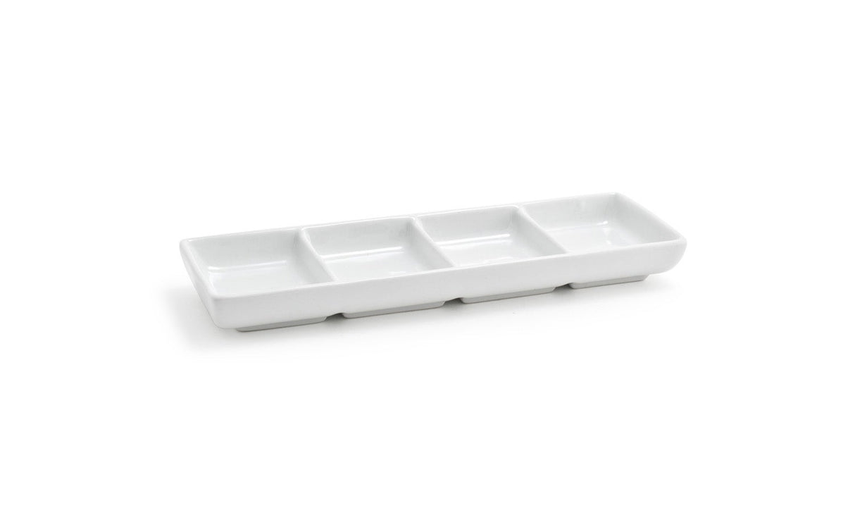 Dishes, 4 Compartment, 4 Ounce, White, Porcelain, 2.25 x 8 Inch, Rectangluar, Stackable,12 - 1 EACH