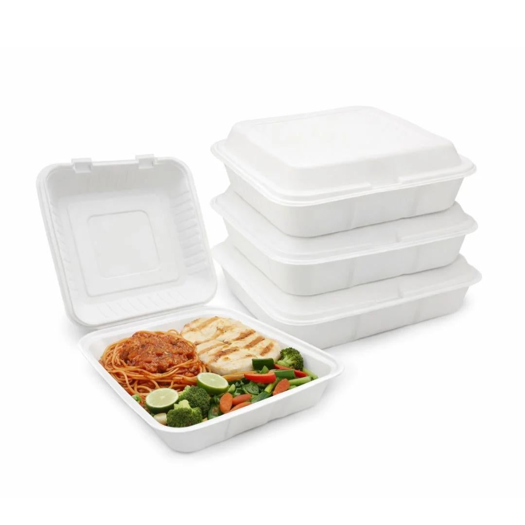 Container, 9 x 9 Inch, Sugarcane, White,200 - 1 COUNT