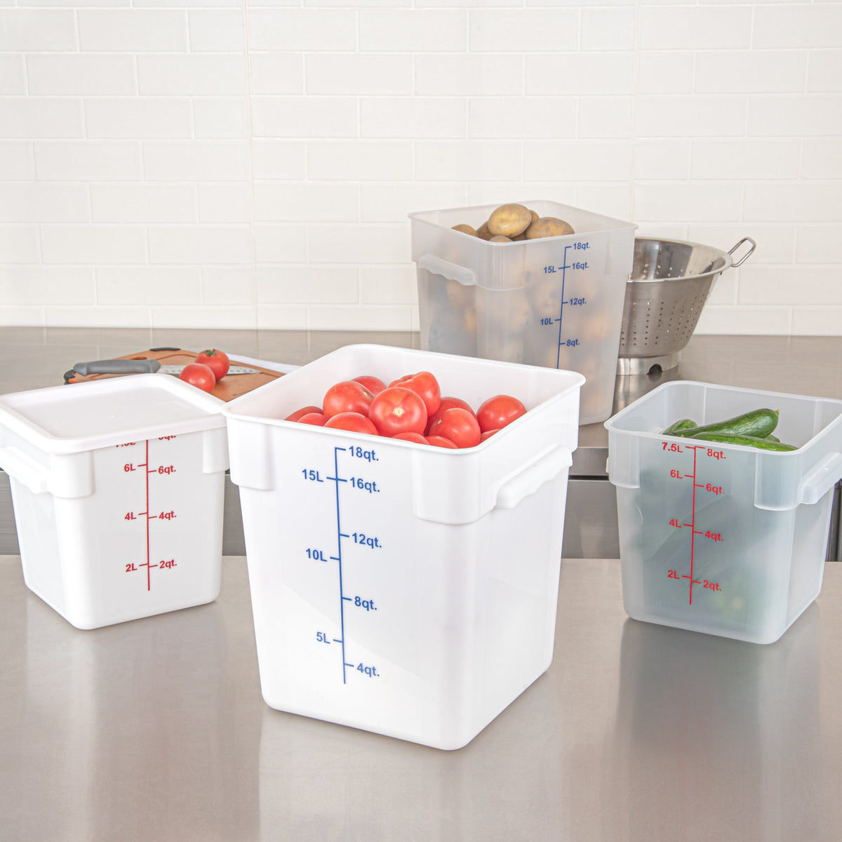 Containers, Food Storage, Met Lux 18 Quart, Square, White, 11 x 11 x 12.50 Inch, with Blue Volume Markers,1 - 1 EACH