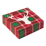 Napkins, Lunch, 3-Ply, Red & Green Plaid with White Reindeer, 13 x 13 Inch,1 - 500 COUNT