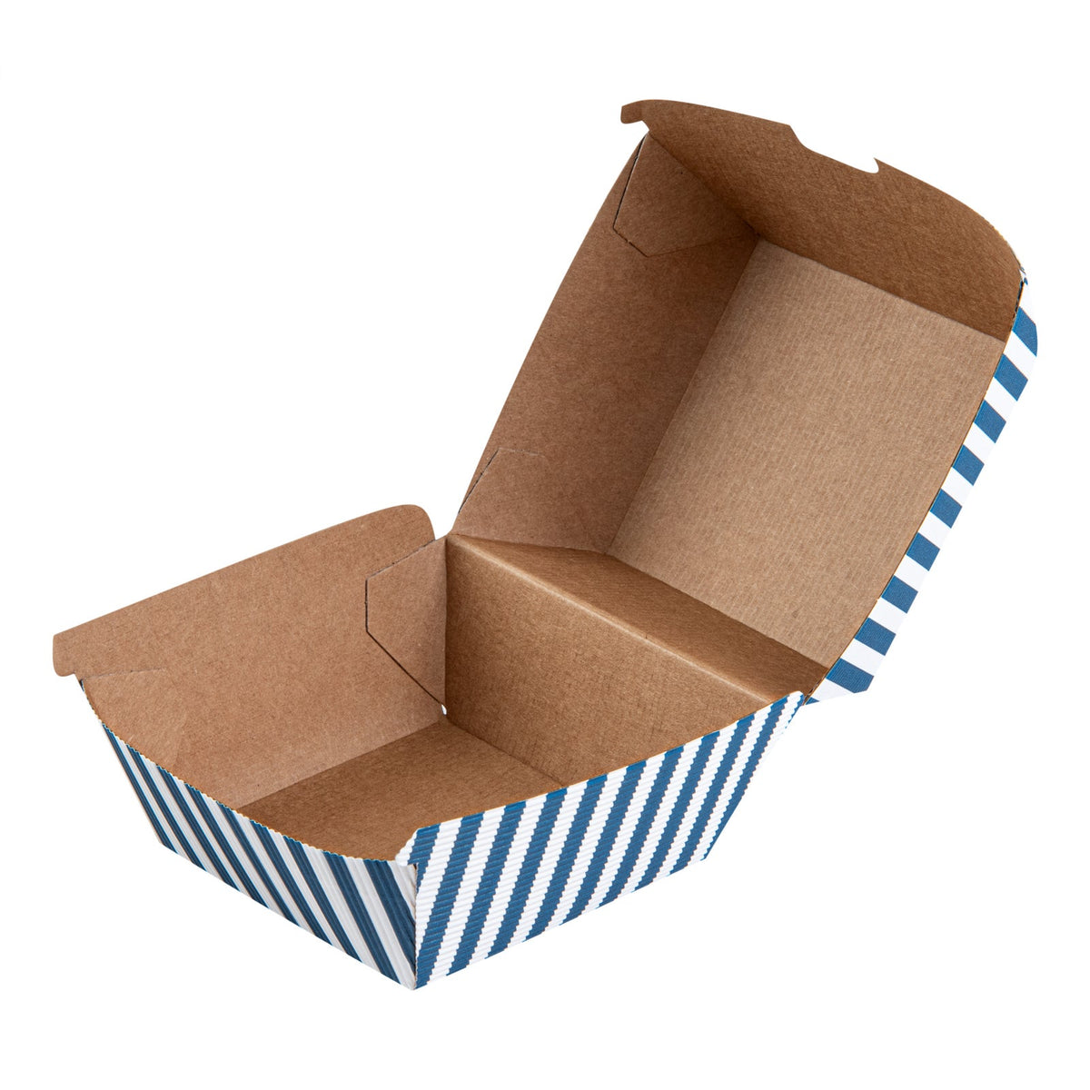 Boxes, Burger, 4 x 4 x 3.75 Inch, Paper, Blue & White Stripe, Ripple Wall,100 - 1 COUNT