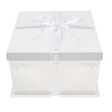 Boxes, Cake, Sweet Vision 10 x 10 x 8.25 Inch, Plastic, Clear, Square, with White Base & Lid/Gray Ribbon/Lotus Accent,1 - 10 COUNT