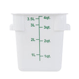 Containers, Food Storage, Met Lux 4 Quart, Square, White, 7 x 7 x 7.50 Inch, with Green Volume Markers,1 - 1 EACH