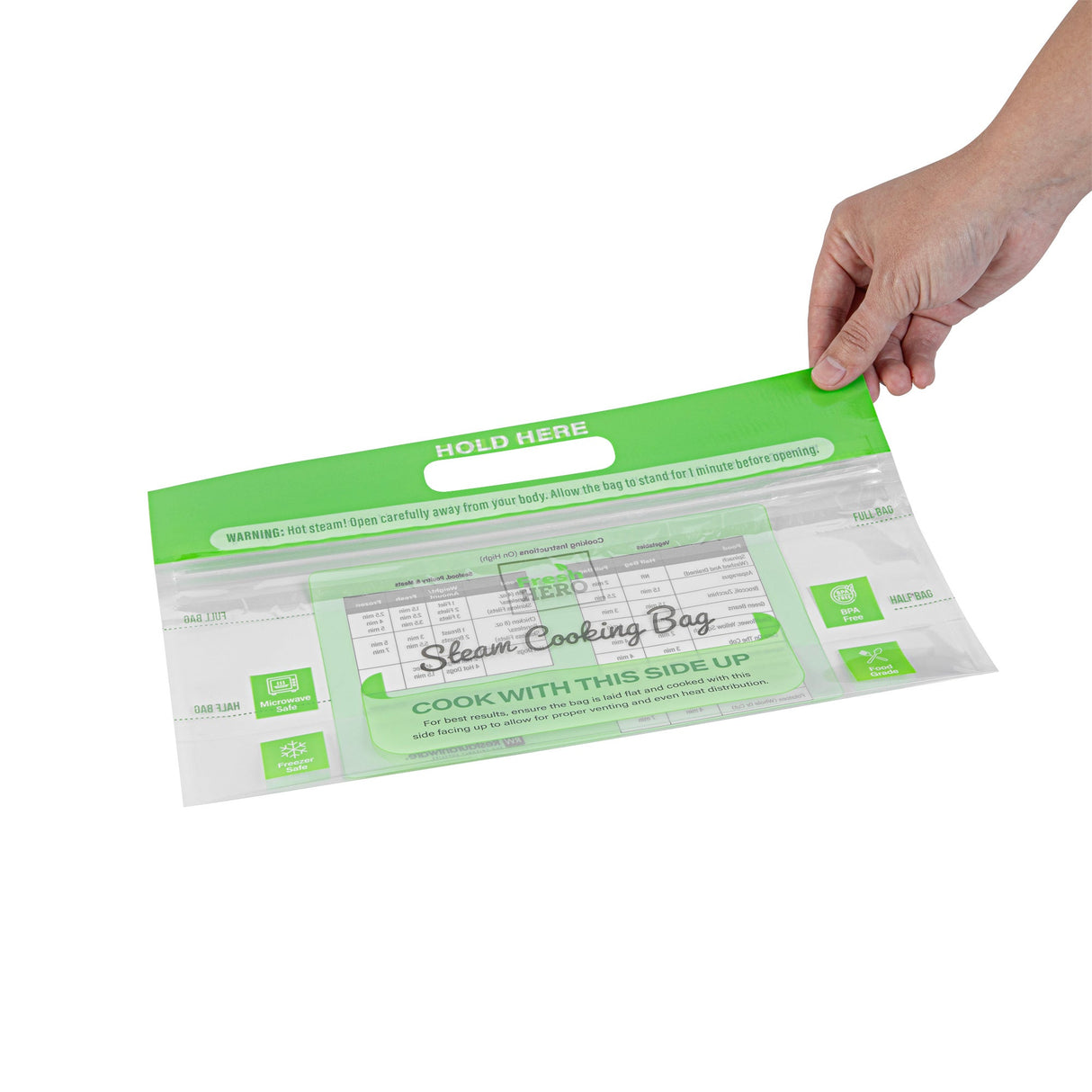 Bags, Steam, Fresh Hero 12.75 x 7.50 Inch, Microwavable Plastic, Green,25 - 1 EACH