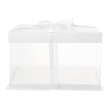 Boxes, Cake, 10 x 10 x 6.75 Inch, Plastic, Clear, Square, with White Lid/White Base/Gray Ribbon,1 - 10 COUNT
