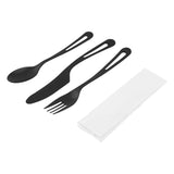 Cutlery Kits, Fork/Knife/Spoon, 7.5 Inch, Plastic, Black, with White Napkin, Heat Resistant & Compostable, Wrapped, CPLA,100 - 1 COUNT