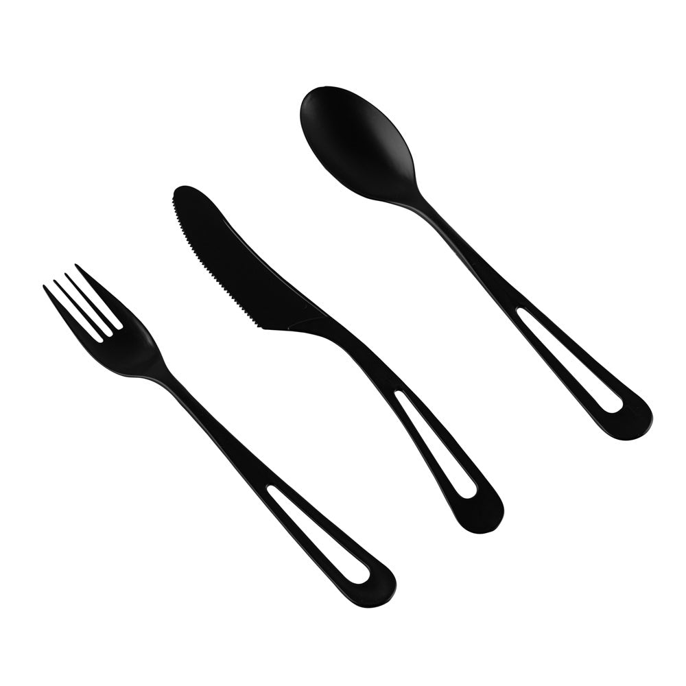 Cutlery Kits, Fork/Knife/Spoon, 7.5 Inch, Plastic, Black, Heat Resistant & Compostable, CPLA,290 - 1 COUNT