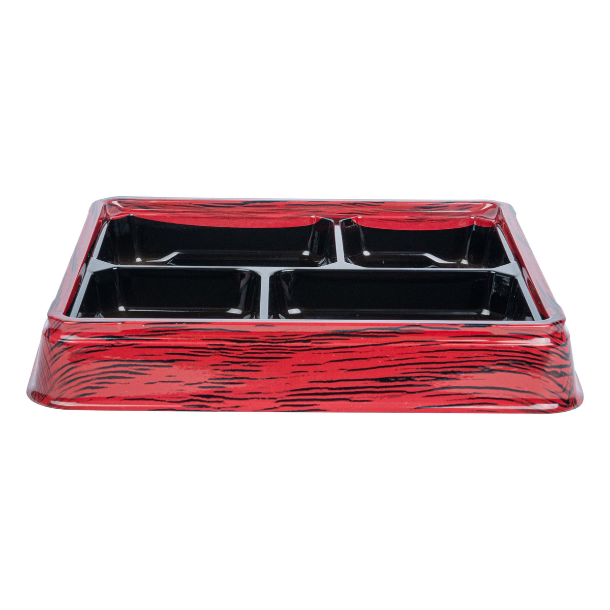 Boxes, 4-Compartment, Bento Tek 18 Ounce, Plastic, Red & Black, 8.50 x 8.50 x 1.25 Inch, Square,2 - 50 COUNT
