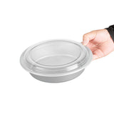 Boxes, To-Go, Asporto 48 Ounce, Microwavable Plastic, Silver, 9 x 9 x 1.75 Inch, Includes Clear Plastic Lid, Round,2 - 50 COUNT