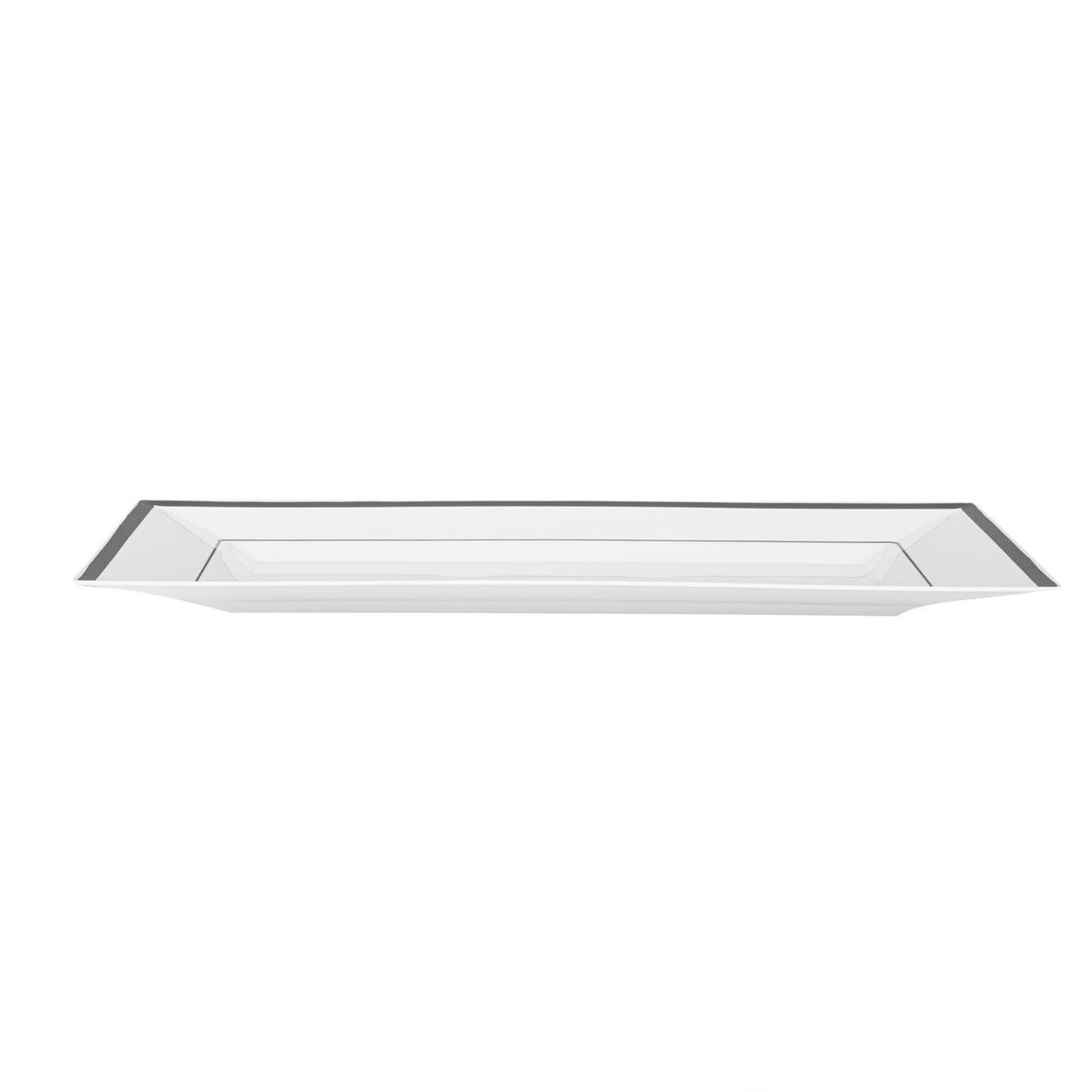 Plates, Moderna 12.75 x 8.25 x 0.75 Inch, Plastic, White, Silver-Rim, Rectangular,10 - 1 COUNT