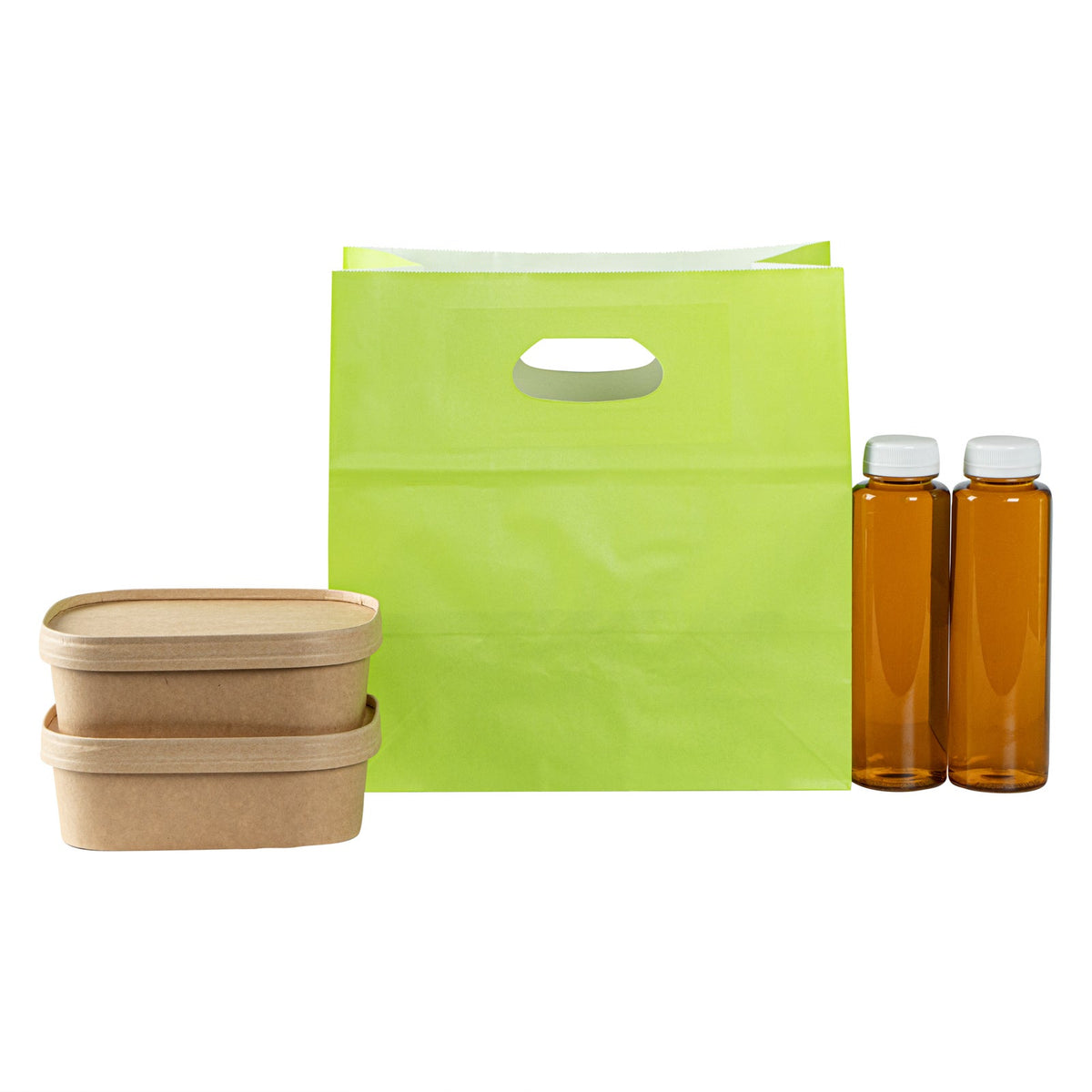 Bags, Take-Out, Bag Tek 11 x 7 x 11 Inch, Paper, Eco Green, Rectangular, with Handles,100 - 1 COUNT