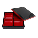 Box, Japanese Style Bento 4-Compartment, 10 x 10 x 2.25 Inch, Plastic, Black & Red, ABS,1 - 1 EACH