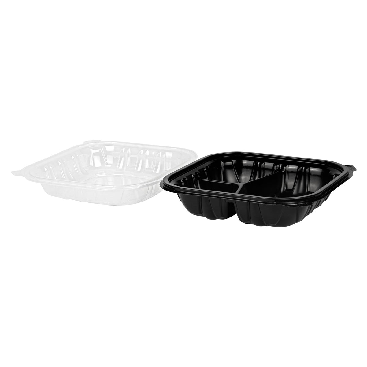 Containers, 3-Compartment, Thermo Tek 34 Ounce, Plastic, Black, 8 x 8 x 3 Inch, Clamshell,2 - 50 COUNT