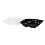 Containers, 3-Compartment, Thermo Tek 34 Ounce, Plastic, Black, 8 x 8 x 3 Inch, Clamshell,2 - 50 COUNT