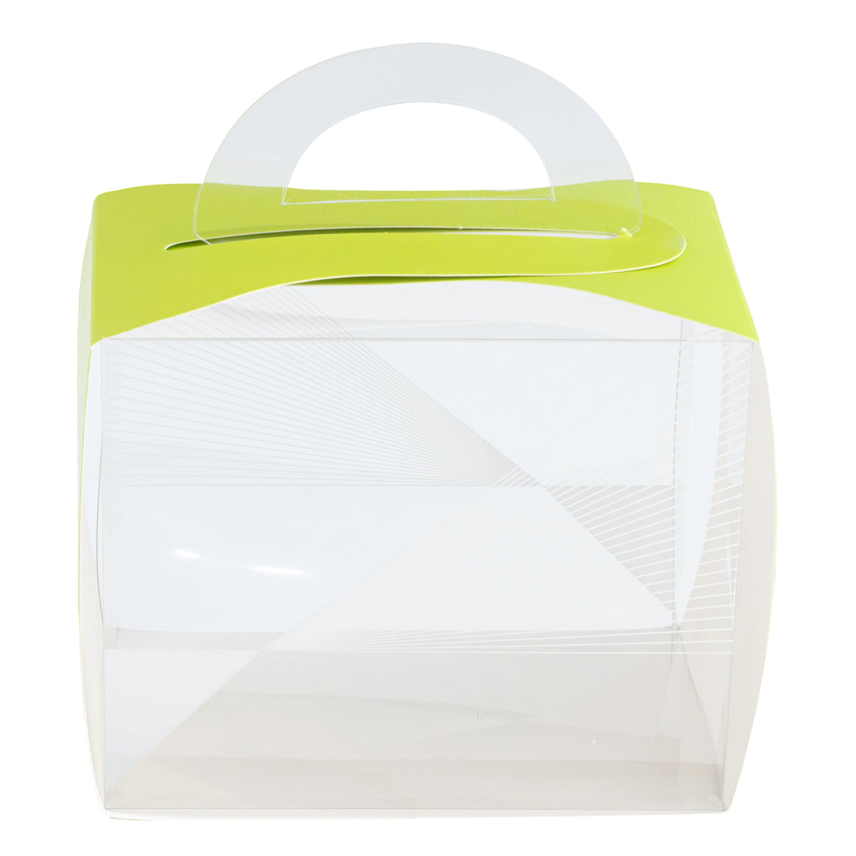 Boxes, Cupcake, 5 x 3.25 x 4 Inch, Plastic with Paper Wrap, Clear & Yellow, Rectangle, with Handle & Geometric Line Accent,1 - 100 COUNT