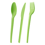 Cutlery Kits, Fork/Knife/Spoon, 6.5 Inch, Plastic, Green, Heat Resistant & Compostable, Wrapped, CPLA,100 - 1 COUNT