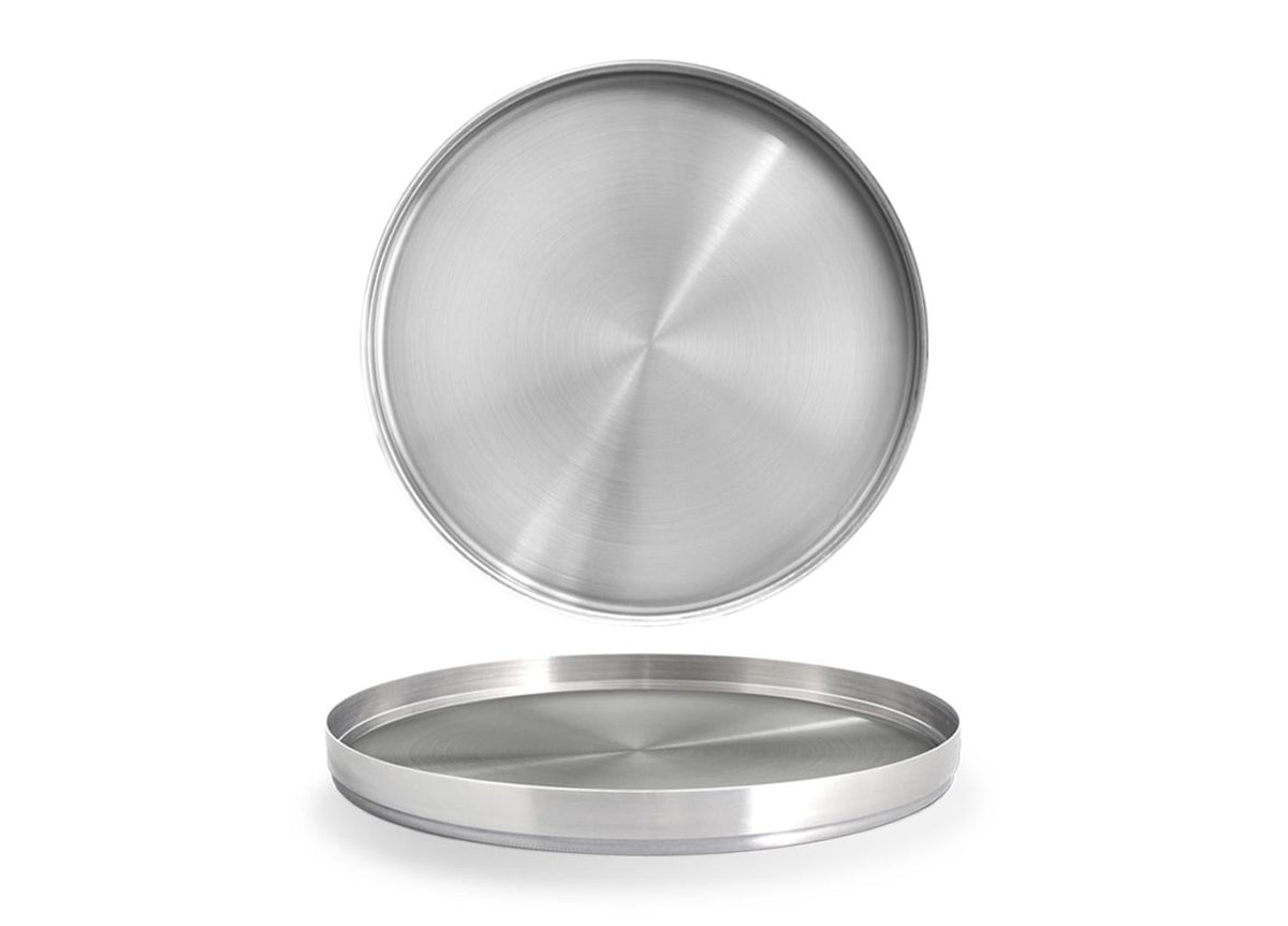 Plates, Brushed Stainless Steel, 11 Inch, Silver, Round,6 - 1 COUNT