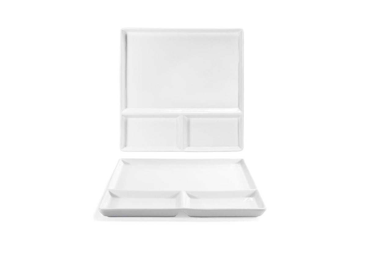 Plates, Divided, Mod, 10.75 Inch, White, Undecorated, Square,4 - 1 COUNT