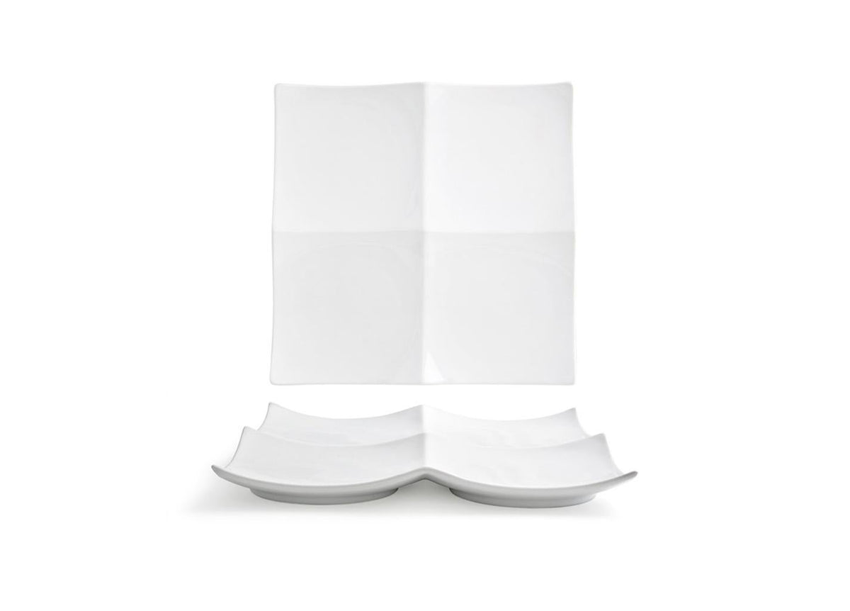 Plates, Origami, 12 Inch, White, Undecorated, Square with Flared Edges,4 - 1 COUNT