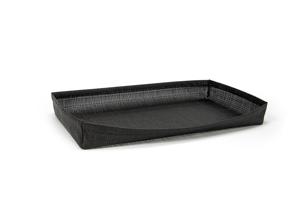 Baskets, Shallow, 20 x 12 x 2.5 Inch Full-Size, Random Weave, Black, Woven Vinyl,4 - 1 COUNT