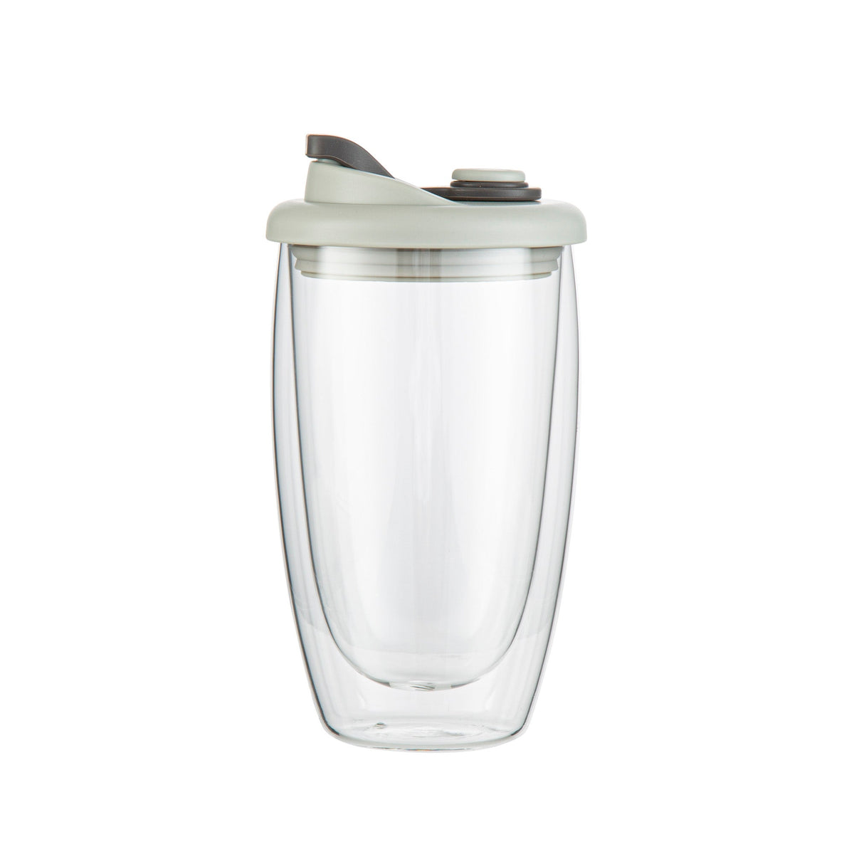 Mugs, Travel, 15 Ounce, Glass, Double Wall, with Gray Lid,10 - 1 COUNT