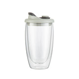 Mugs, Travel, 15 Ounce, Glass, Double Wall, with Gray Lid,10 - 1 COUNT