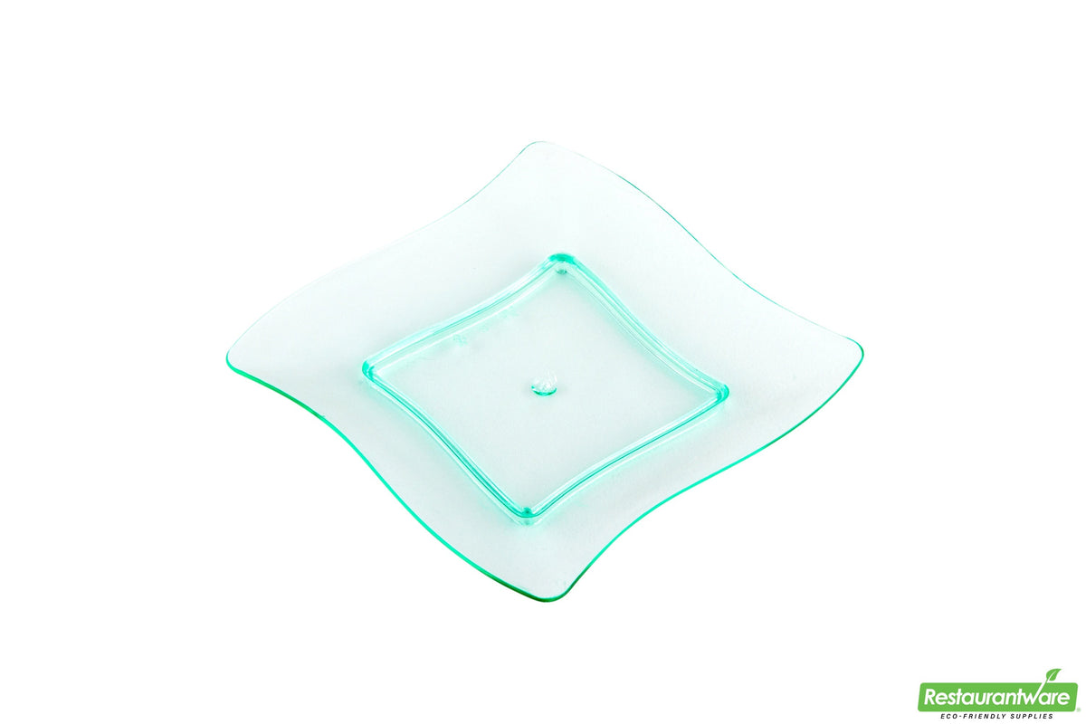 Plates, Appetizer, 3 Inch, Plastic, Sea Green Aqua Design, Wave-Edge, Heavyweight, 3 Linear Inch,1 - 100 COUNT