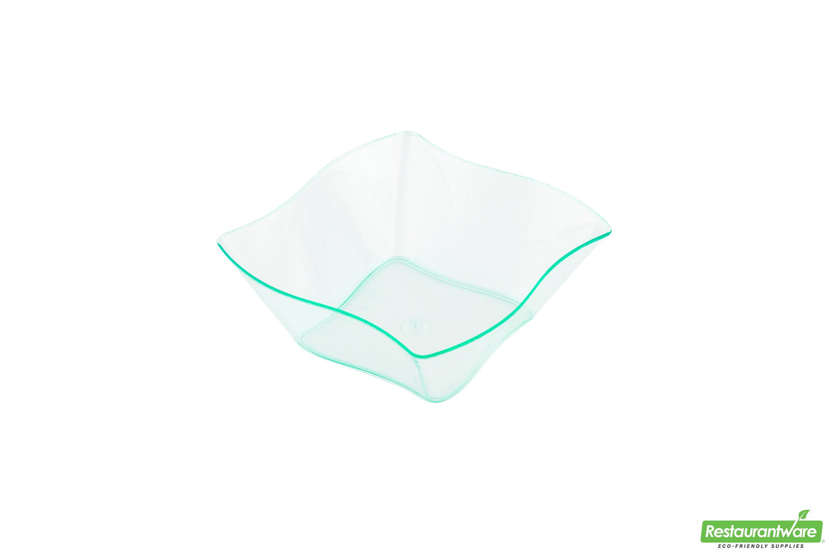Bowls, 6 Ounce, Plastic, Sea Green Aqua Design, Square Wave-Edge, Heavyweight, 6 Ounce,1 - 100 COUNT