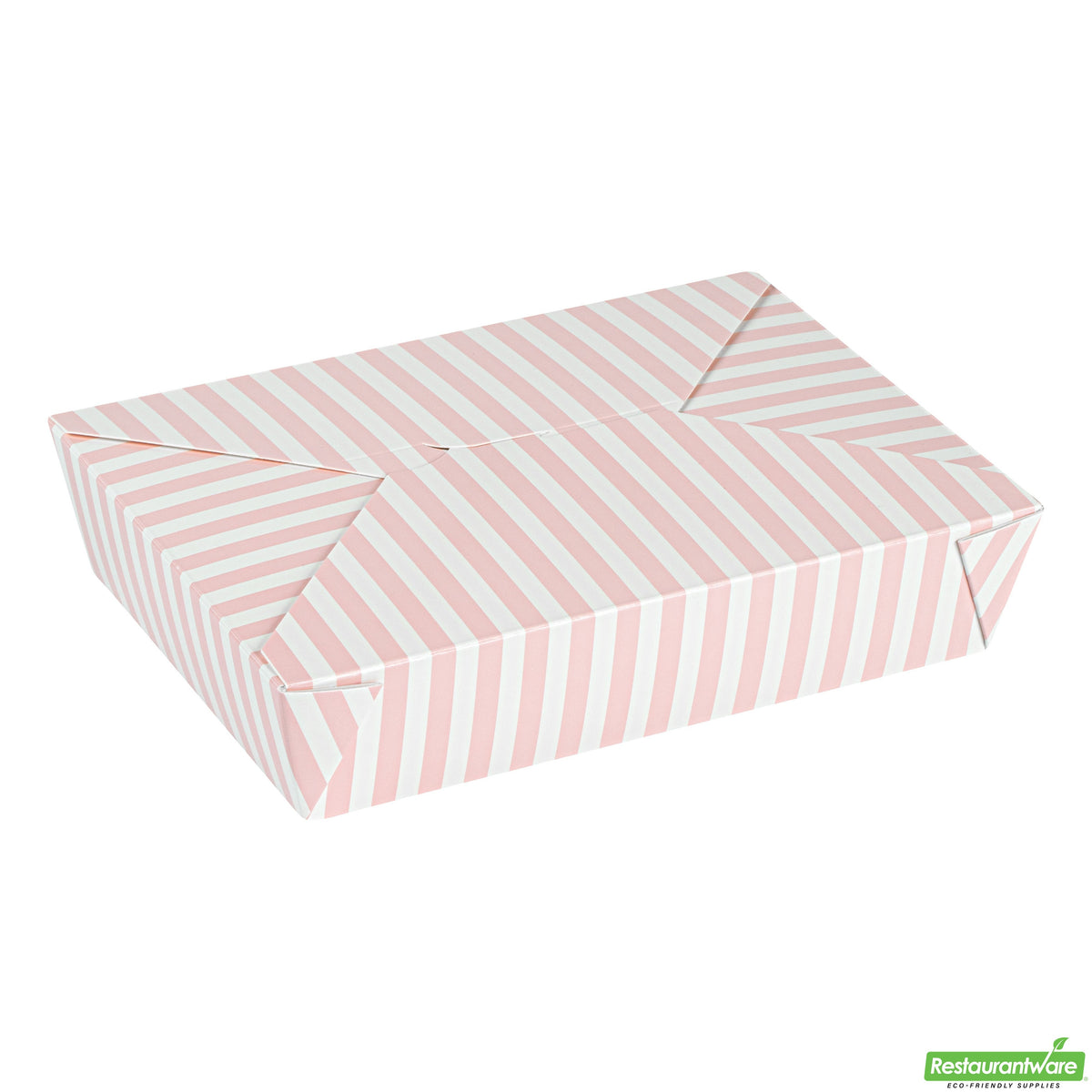 Containers, Take-Out, Bio Tek 49 Ounce, Paper, Pink & White Stripe, 8.50 x 6.25 x 2 Inch, Rectangular, #2,4 - 50 COUNT