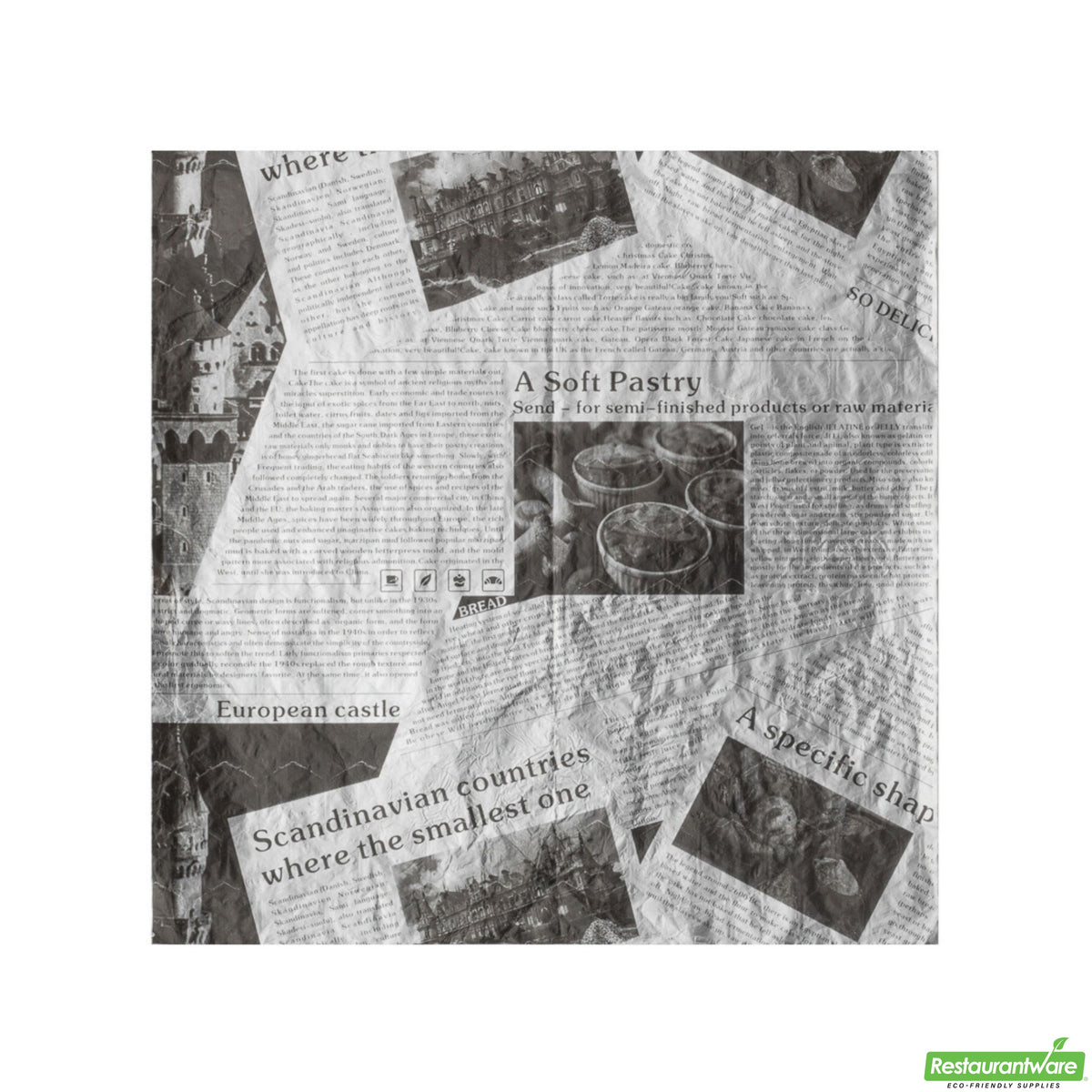 Wraps, Sandwich, 12 x 12 Inch, Foil/Paper, Newspaper Print,1 - 500 COUNT