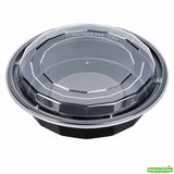 Containers, Food, 24 Ounce, Microwaveable Plastic, Black Asporto Design, Round, with Clear Lid,1 - 100 COUNT